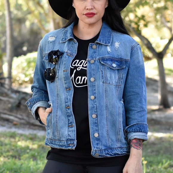 Distressed Oversized Jean Jacket - Picture 2 of 5